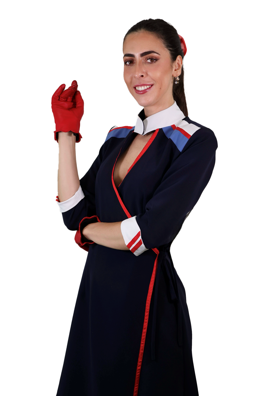 Azafata de vuelo en uniforme Crew Factory Málaga